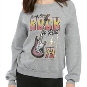 REBELLIOUS ONE grey fleece graphic pullover shirt